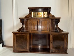Antique Victorian English Wall Cabinet or Hutch With Burled Wood