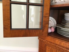 Tiger maple antique reproduction corner cupboard, custom made