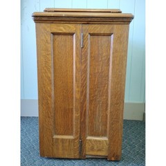 Tiger Oak Sewing Machine Cabinet Empty Antique Wood Workstation Side Table Flip