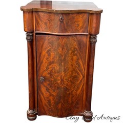 Antique flame mahogany empire liquor cabinet side table night stand serpentine