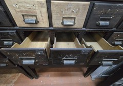 35 Drawer Catalog Bin Cabinet w/ Brass Hardware 47″ x 67″ x 18″ GS00878