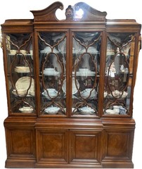 Vintage Karges Georgian Mahogany Breakfront Lighted China Cabinet