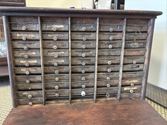 Antique Wooden Cabinet Letter Check File Drawers Industrial Register Desk Cubby