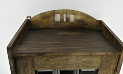 Vintage Kitchen Apothecary Bathroom Cabinet Hand Carved Wood Leaded Glass Door