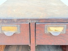 Antique Globe Wooden Index Card Catalog File Cabinet Oak 4 Drawer