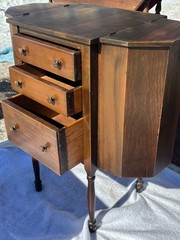 Vintage Martha Washington Sewing Cabinet – Octagonal Hardwood, 3 Drawers, Flip