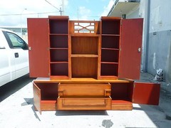 SIGNED JAMES MONT COROMANDEL RED CABINET W GOLD GILT BAMBOO DECORATION – P