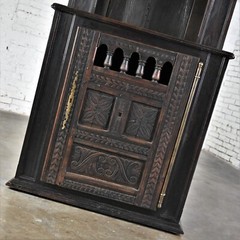 Vintage Spanish Colonial Revival Style Oak Cupboard Hutch Cabinet or Dry Bar
