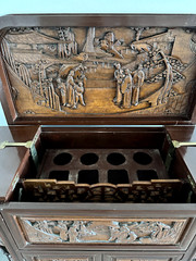 George Zee Mid Century Asian Hand Carved Teak Dry Bar Cabinet