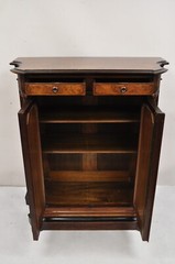 Antique Napoleon III Burl Walnut 2 Door Wardrobe Cabinet with Bronze Plaques