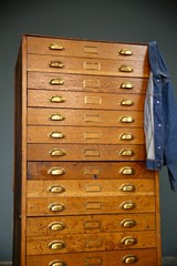 Antique apothecary Map Cabinet Flat File Wood drawer Brass Pulls industrial VTG