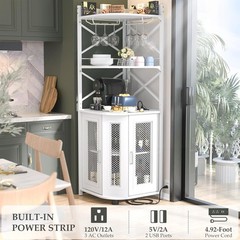 Corner Wine Cabinet Industrial with Power Outlet LED Black
