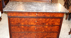 French Antique Tiger Mahogany Louis Philippe Marble Top Chest / Sideboard