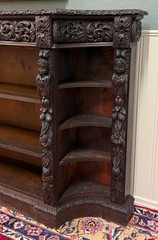 Antique French Renaissance Revival Style Carved Bookcase Bookshelf Oak c.1890s