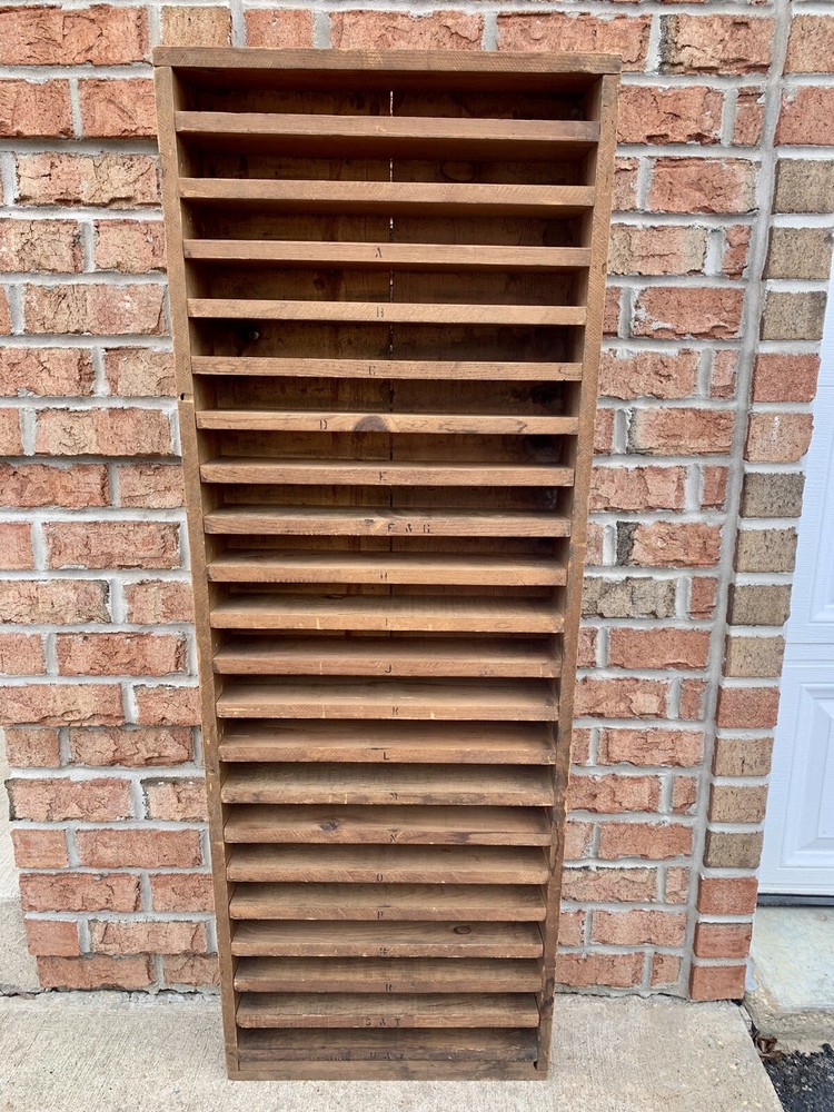 Vintage 55.5” Mail Letter Sorting Cubby Office Printers Wood Cabinet