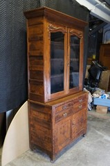Antique American Victorian Oak Stepback Hutch Display China Cabinet Bookcase 85″