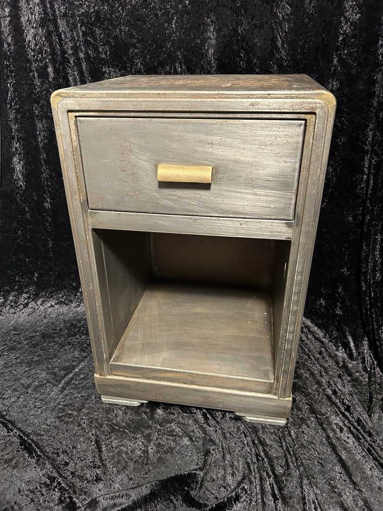 Vintage Metal Age Deco Simmons Furniture 1 Drawer Cabinet Side Table 22×14.5×13″
