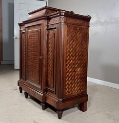 Exceptional French Antique Bar Cabinet Server Sideboard Walnut & Birdseye Maple
