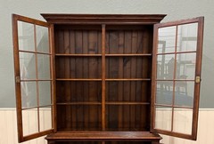 Antique English Large Bookcase Bookshelf Cabinet Double Door Glass Oak c. 1910s