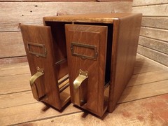Vintage YAWMAN Wood File Cabinet Desktop Document Organizer Storage Chest, Mail