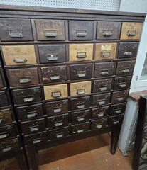 35 Drawer Catalog Bin Cabinet w/ Brass Hardware 47″ x 67″ x 18″ GS00878