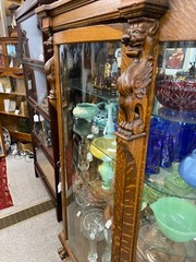 Stunning Antique Oak China Cabinet W/Griffins, Beautiful Wood Grain, Light Added