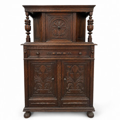 Antique 1920s Jacobean Revival Court Cupboard Carved Oak Hutch Cabinet