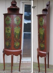 QUEEN ANNE STYLE CORNER CABINET, HAND PAINTED ,Vintage