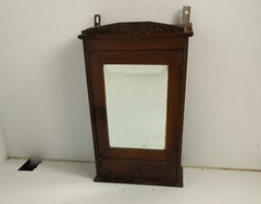 Antique Medicine Apothecary Pharmacy Cabinet carved wood Beveled glass, shaving