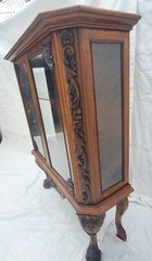 Antique Oak Display China Cabinet Display Hutch with Claw Feet & Ornate Carving