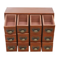 12-Drawer Vintage Wooden Desktop Storage Cabinet Brown Tabletop Organizer