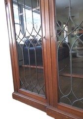 Antique Wood China Cabinet with Leaded Crystal Glass Panels 70″ Wide 3 Doors Key