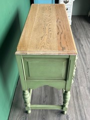 1940s Spanish Style Oak Console Cabinet, Green Console Table