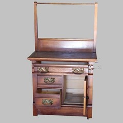 Antique Eastlake Foliate Walnut Commode with Towel Bar C1910