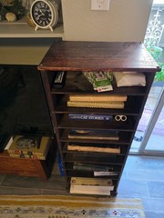 Vintage French music cabinet with Chinoiserie style decoration, 48 x 13 x 18