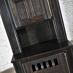 Vintage Spanish Colonial Revival Style Oak Cupboard Hutch Cabinet or Dry Bar