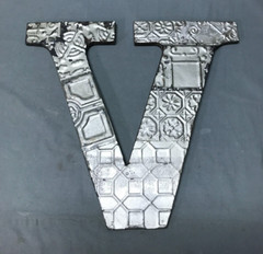 Decorative Salvage Tin Ceiling 16″ Patchwork Silver Metal VTG Letter V 215-25B