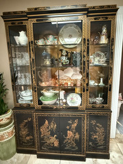 Vintage Drexel Heritage Asian Chinoiserie Black China Cabinet Curio Storage