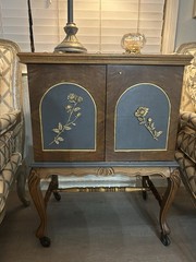 Antique Wood Bar Cabinet Floral Carvings Raised Panel Doors