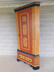Antique 2 Piece 18th Century Grain Painted Corner Cabinet Berks Co. Pa
