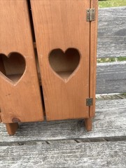 Vintage Wood Wall Mount Cabinet with Heart Cut Outs On Doors Country Farm 🔥