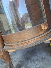 Curved Glass Display CaseAntique Vintage Tiger Oak – Roaring Lion Head/Claw Feet