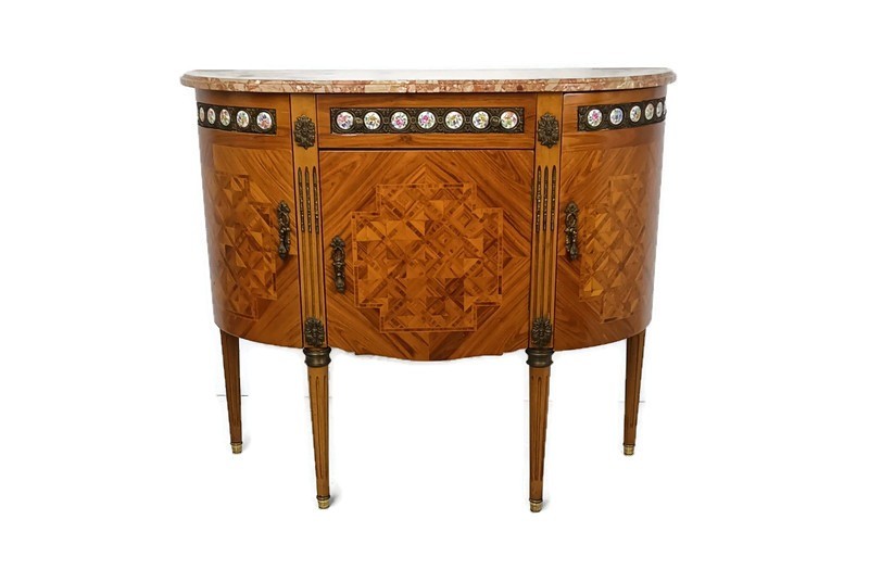 Cabinet Wood Marble top Inlay Marquetry Brass Trims medallions Commode cabinet v