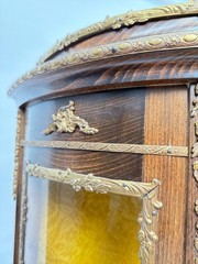Antique French Louis XV Style Vitrine, Curved Glass Display Cabinet Hand Painted