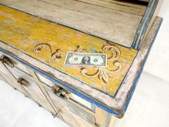 Rare Phenomenal Solid Teak Country Paint Decorated Painted Farm Style Cupboard