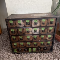 Antique Wood Multi Drawer Parts Shop Cabinet