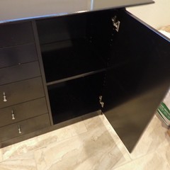 Black Lacquer Modern Designer Sideboard Credenza 58” 2 Door 6 Drawer Storage