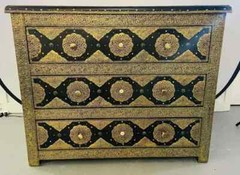 Palatial Hollywood Regency Commode, Chest, Nightstand in Brass and Ebony