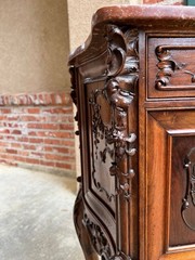 Antique French Nightstand Cabinet Marble Top Louis XV Carved Walnut c1890
