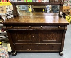 Antique Early 1900 Victorian Era Empire Style Tiger Oak Mission Sideboard Server